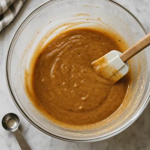 Creamy browned butter cooling in a mixing bowl