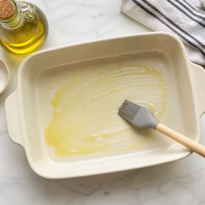 Olive oil spread across an empty baking dish