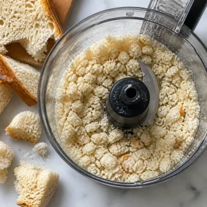 Coarse bread crumbs in a food processor bowl
