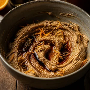 Cremige Butter mit braunem Zucker, Melasse und Orangenschale