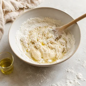 Flour and olive oil mixed into pastry dough