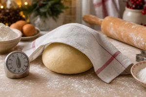 Impasto delle chiacchiere a riposo sotto un panno pulito