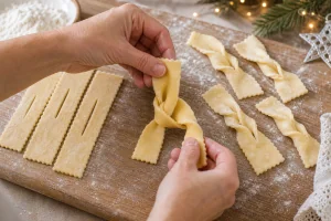 Strisce di impasto intrecciate nella fessura a forma di ali d angelo