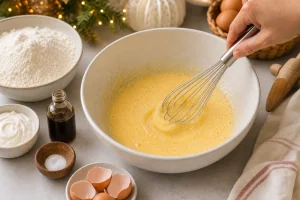 Tuorli montati con zucchero, sale e vaniglia fino a schiarire