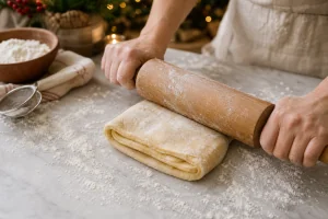 Impasto piegato battuto con il mattarello per incorporare aria