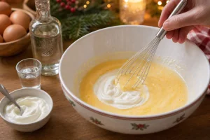 Panna acida e vodka mescolate al composto di uova