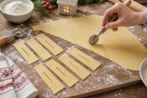 Sfoglia sottile tagliata a strisce con fessure centrali