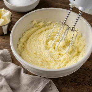Butter and sugar creamed until pale and fluffy