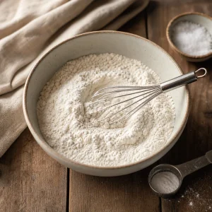 Flour mixture whisked with baking powder and salt