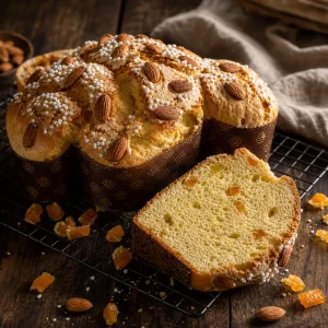 Abgekuehlte Colomba angeschnitten mit zarter Krume