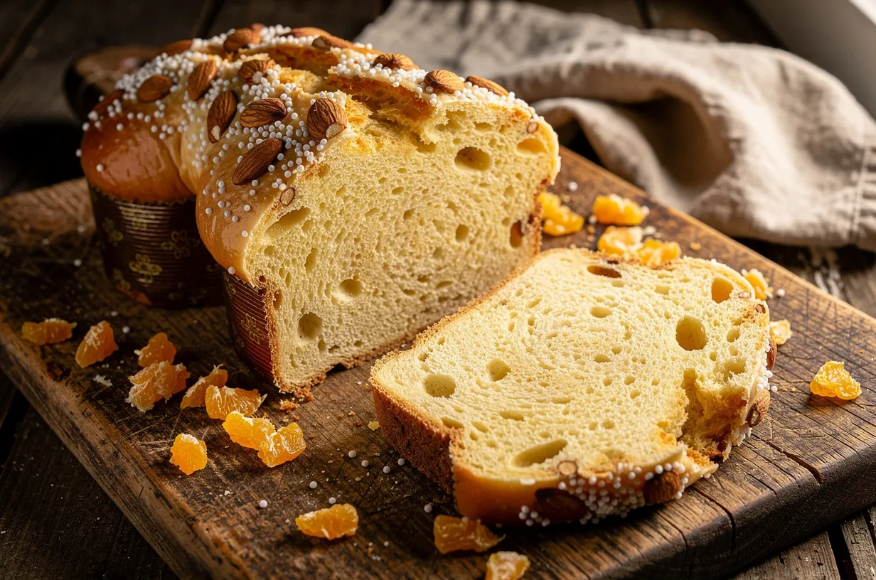 Traditionelle Colomba di Pasqua mit Mandelglasur und Orange