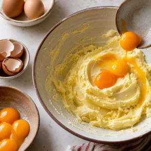Egg yolks added to the creamed butter mixture