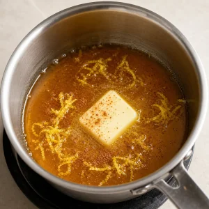 Honey, butter, lemon zest, and cinnamon warming in a saucepan