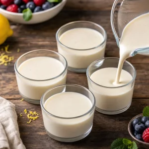 Panna cotta mixture poured into small dessert glasses