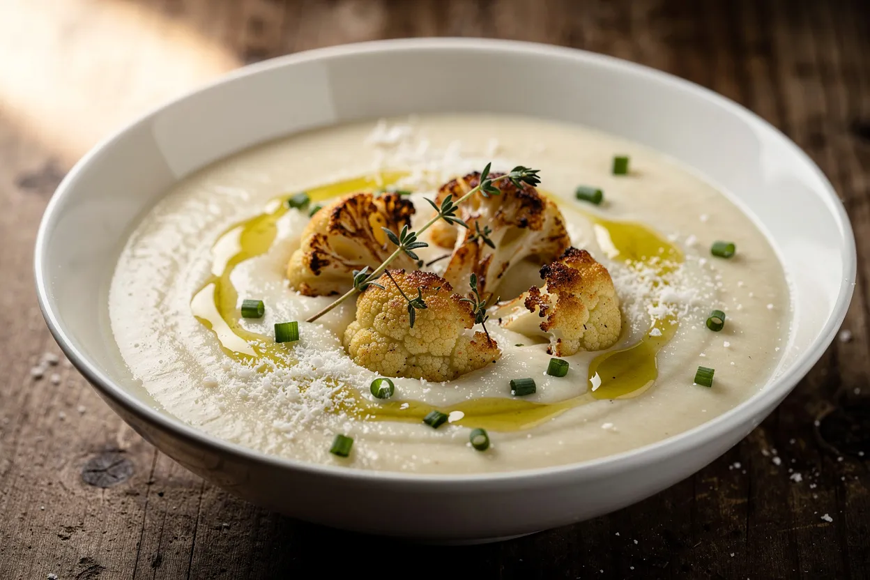Velvety Roasted Cauliflower and Milk Soup with Thyme