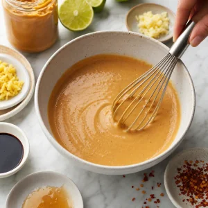 Cremige Erdnuss-Limetten-Sauce für Thai-Reisnudeln