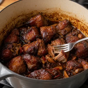Tender caramelized pork after braising