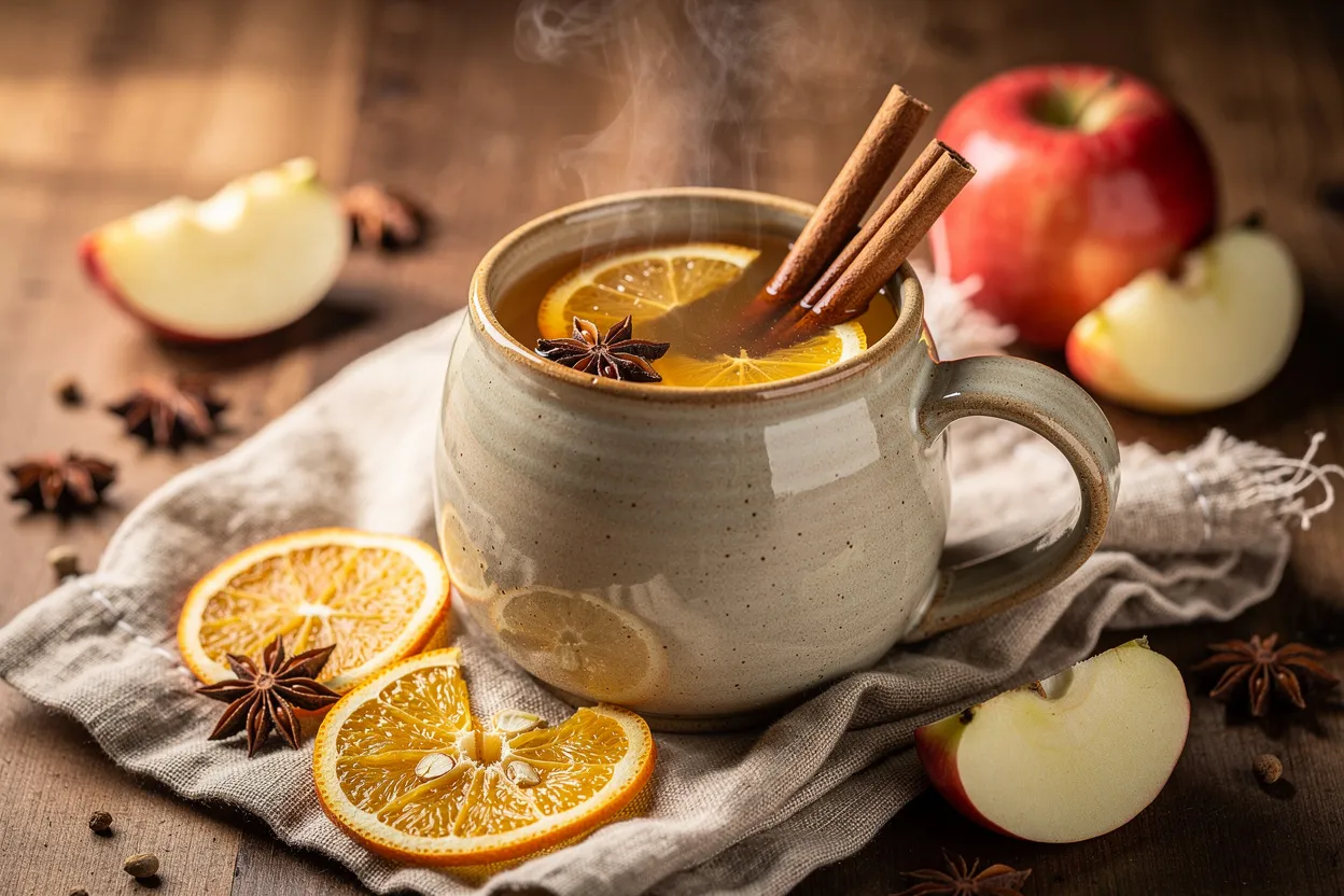 Warming Spiced Apple Cider with Cinnamon & Orange Twist