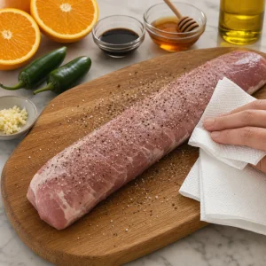 Filetto di maiale crudo asciugato e condito con sale e pepe