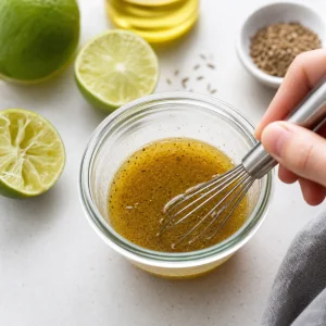 Lime cumin dressing whisked with olive oil