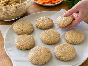 Tortitas de Gefilte Fish doradas con tahini y limón